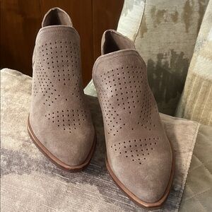 Gianni Bini Perforated Taupe Ankle Booties